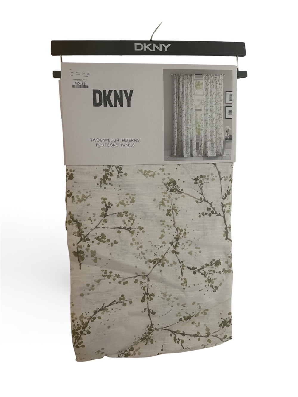 DKNY Cream / white Curtain Panels with Olive Branch Print